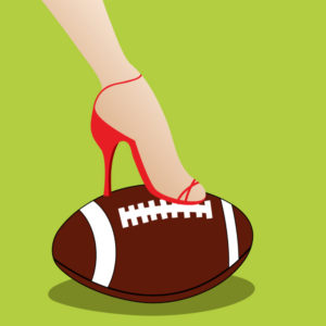 illustration of a women's foot in high heels on top of a football