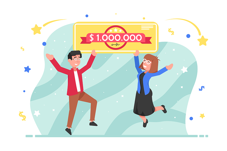 Drawing of man & women with a million dollar check