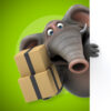 character image of a silly elephant with moving boxes