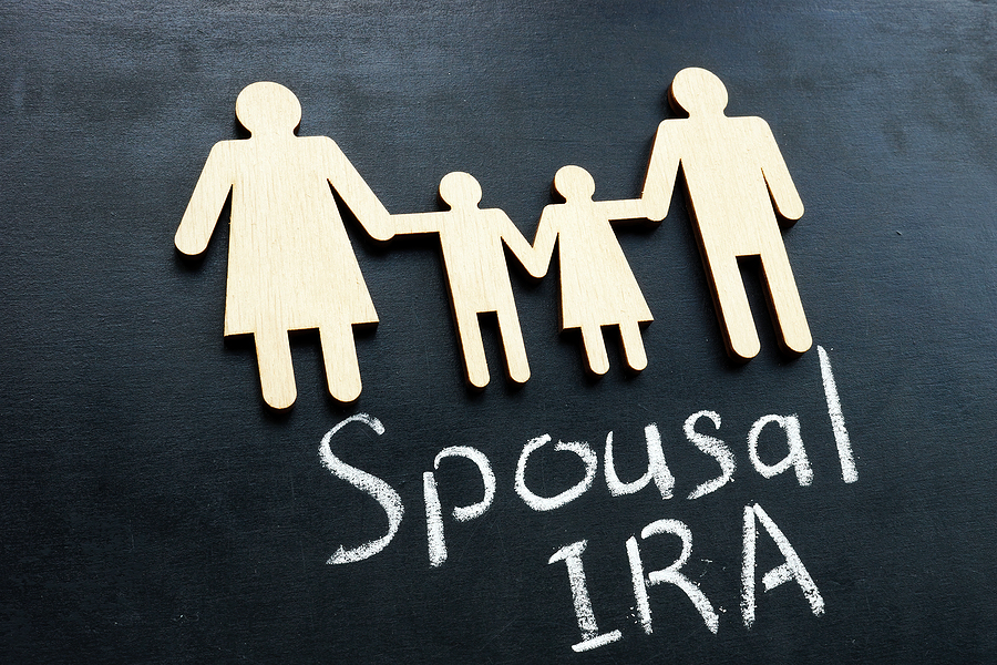 cut out of a mom, dad, and two kids with words Spousal IRA