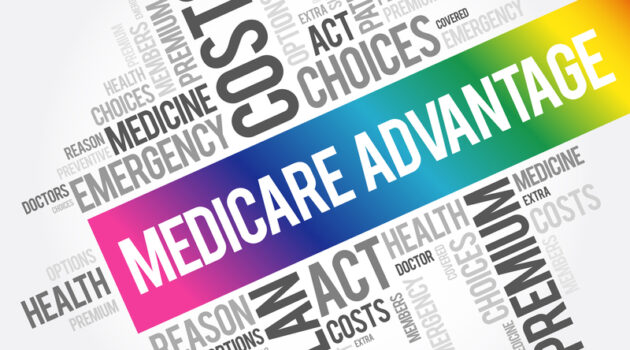 word cloud featuring Medicare Advantage in a rainbow banner