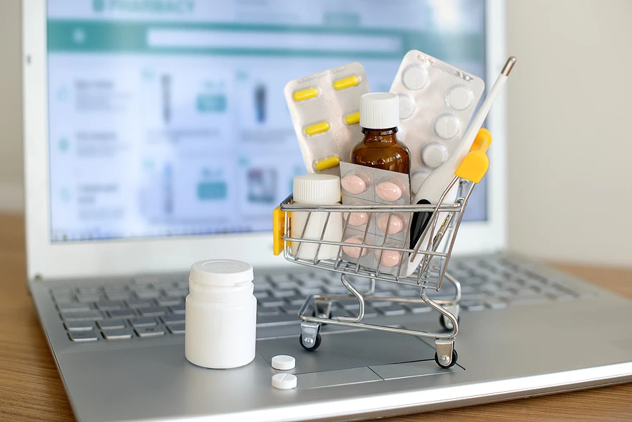 Drugs for seniors displayed in shopping cart