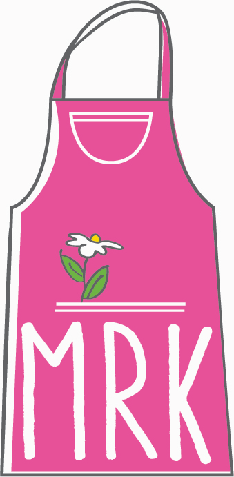 drawing of Marcia's Retirement Kitchen pink apron with a daisy on it