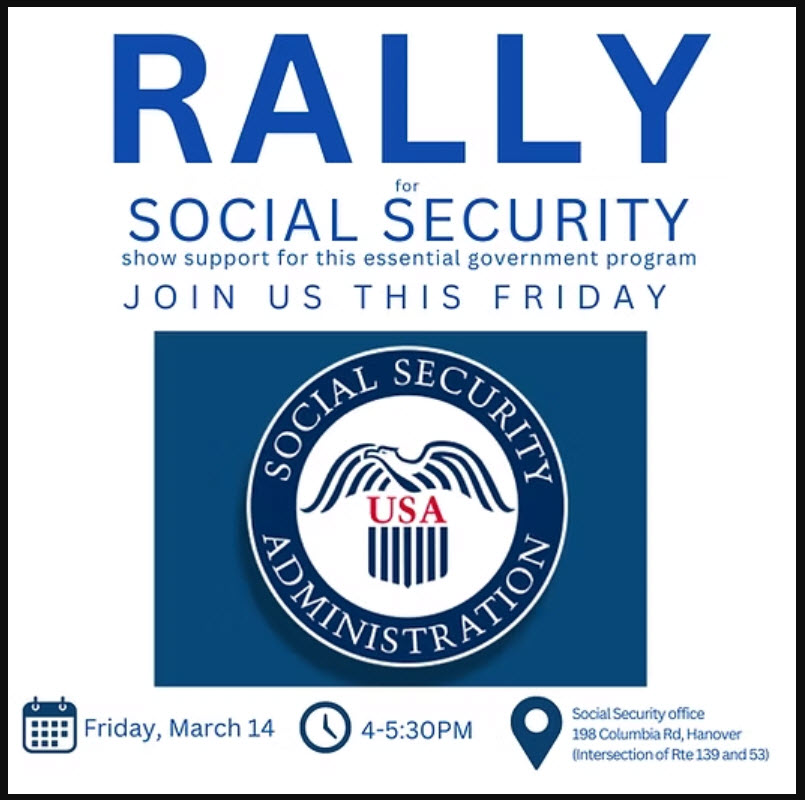 Rally sign with info to come out in person to support Social Security and protect your Social Security data