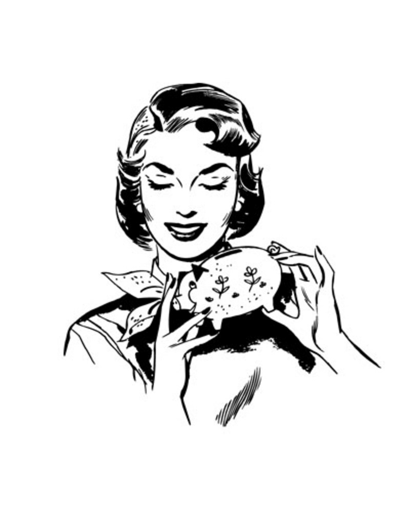 1950s woman with piggy bank as image for planning her retirement