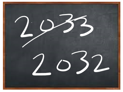 Chalkboard with the Social Security reserve date shown as 2032